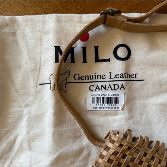 Milo Canada Braided Buckskin Leather Shoulder Bag Dust Bag Purse Boho Tan - Picture 9 of 10